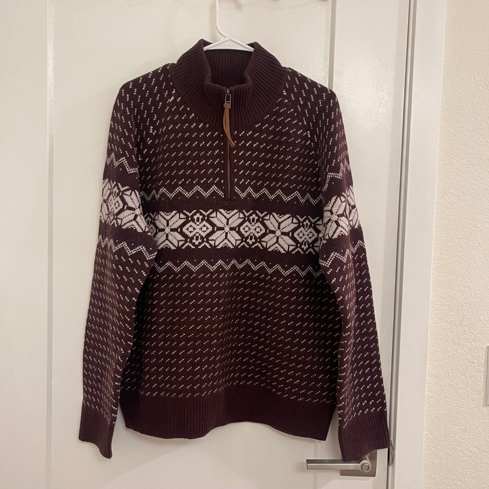 LL Bean Signature Wool Blend Quarter Zip Maroon Womens Icelandic Sweater